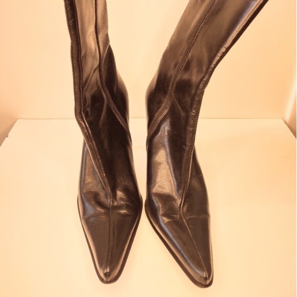 Charles David Stiletto Heel Mid Calf Leather Boots Black Sz 8 - Picture 5 of 9